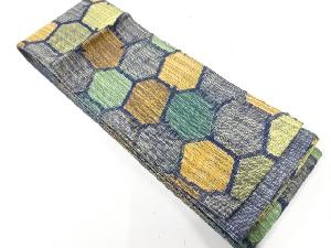 リサイクル　手織り紬亀甲繋ぎ模様織出し半幅帯